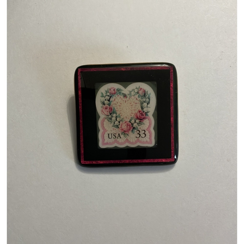 USPS Postage Stamp Lapel Pin Floral Heart 33 Cent Brooch Vtg Y2K Art Stuff Robyn
